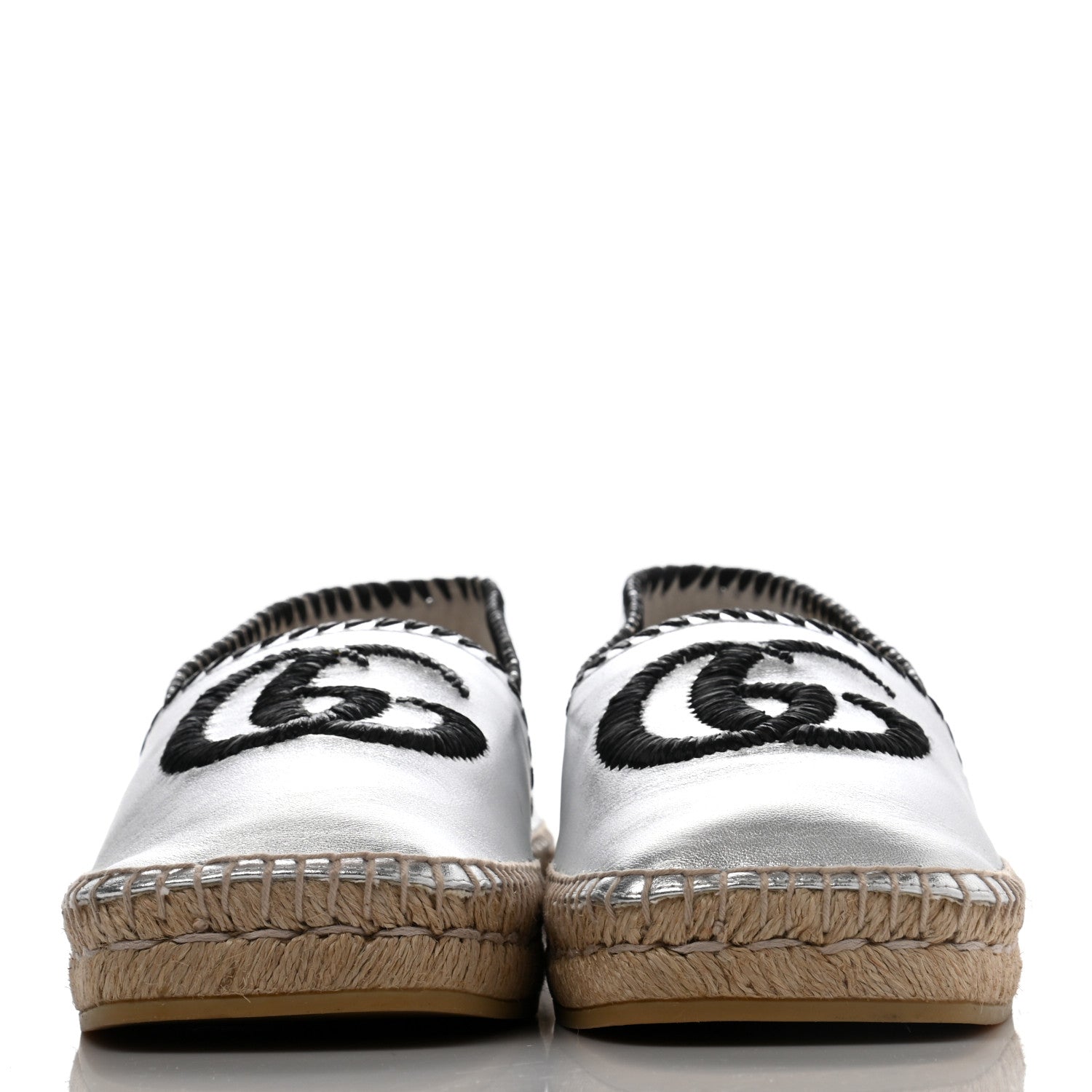 Gucci Metallic Nappa GG Marmont Espadrilles 41 Silver 2 of 12