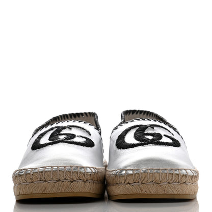 Gucci Metallic Nappa GG Marmont Espadrilles 41 Silver 2 of 12