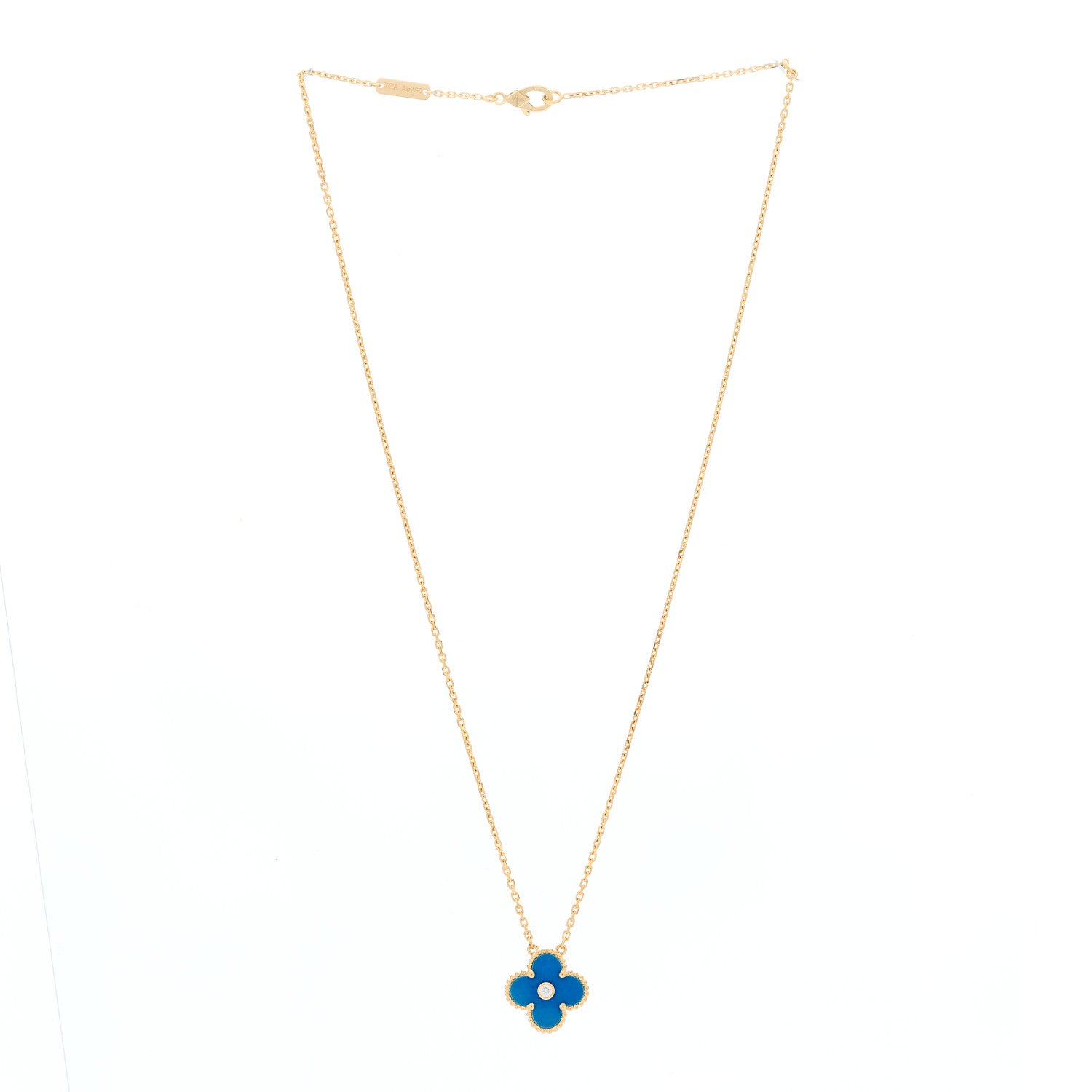 Van Cleef & Arpels 18K Yellow Gold Diamond Celestial Blue Sevres Porcelain Vintage Alhambra Pendant Necklace 2 of 4