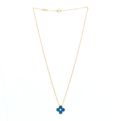 Van Cleef & Arpels 18K Yellow Gold Diamond Celestial Blue Sevres Porcelain Vintage Alhambra Pendant Necklace 2 of 4