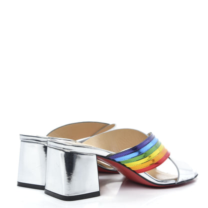 Christian Louboutin Metallic Calfskin Rainbow Arkenmule 55 Slide Sandals 38 Silver Multicolor 4 of 10