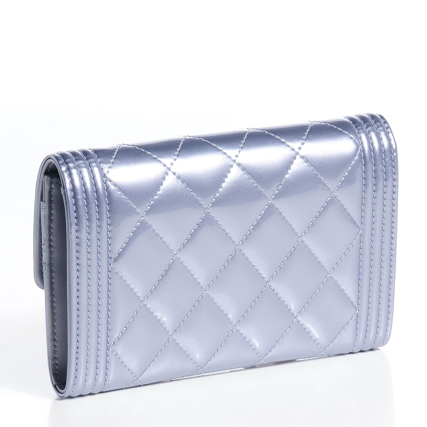 Patent Quilted Boy Card Holder Wallet Purple