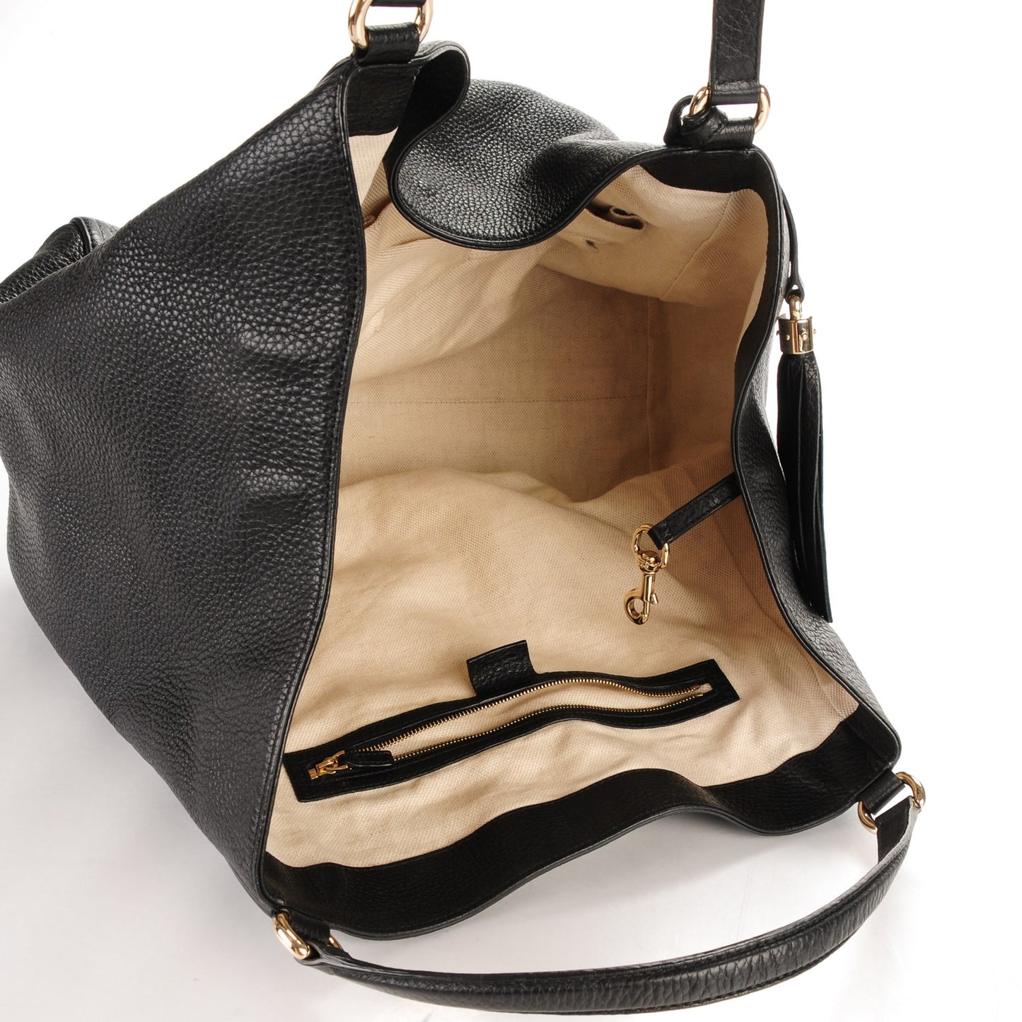 Pebbled Calfskin Large Soho Shoulder Bag Black