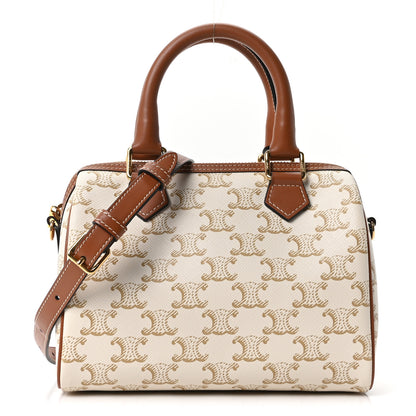 Celine Triomphe Canvas Calfskin Small Boston Bag White 1 of 10