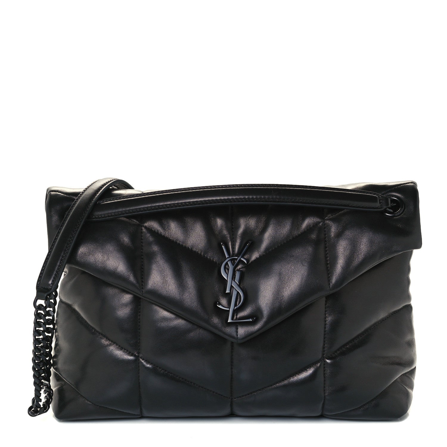 Saint Laurent Lambskin Quilted Medium Loulou Puffer Monogram Chain Satchel Black 1 of 11