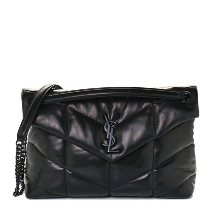 Saint Laurent Lambskin Quilted Medium Loulou Puffer Monogram Chain Satchel Black 1 of 11