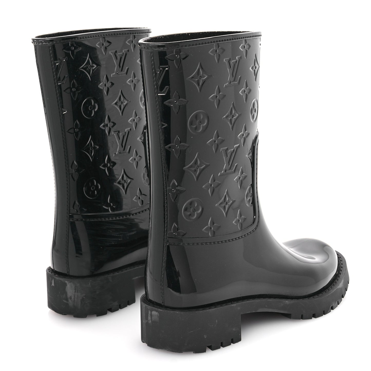 Rubber Embossed Monogram Drops Flat Half Boots 37 Black