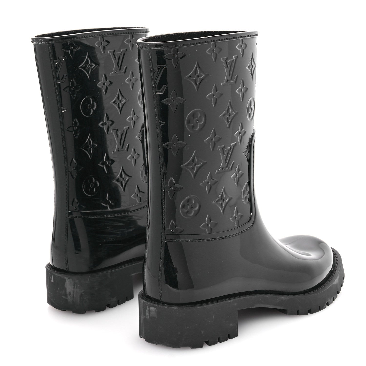 Louis Vuitton Rubber Embossed Monogram Drops Flat Half Boots 37 Black 5 of 8