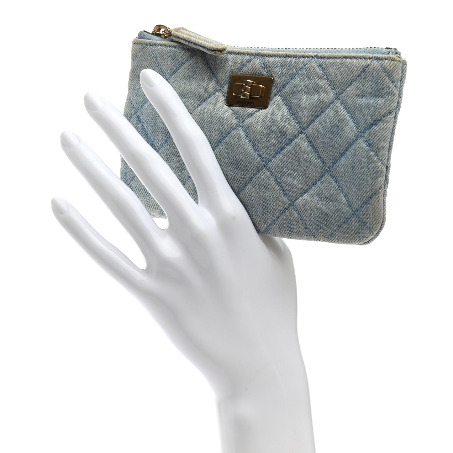 Denim Quilted Small Reissue Cosmetic Case Blue