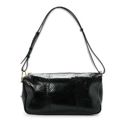 Gucci Snakeskin Half Horsebit Medium Shoulder Bag Black 1 of 11