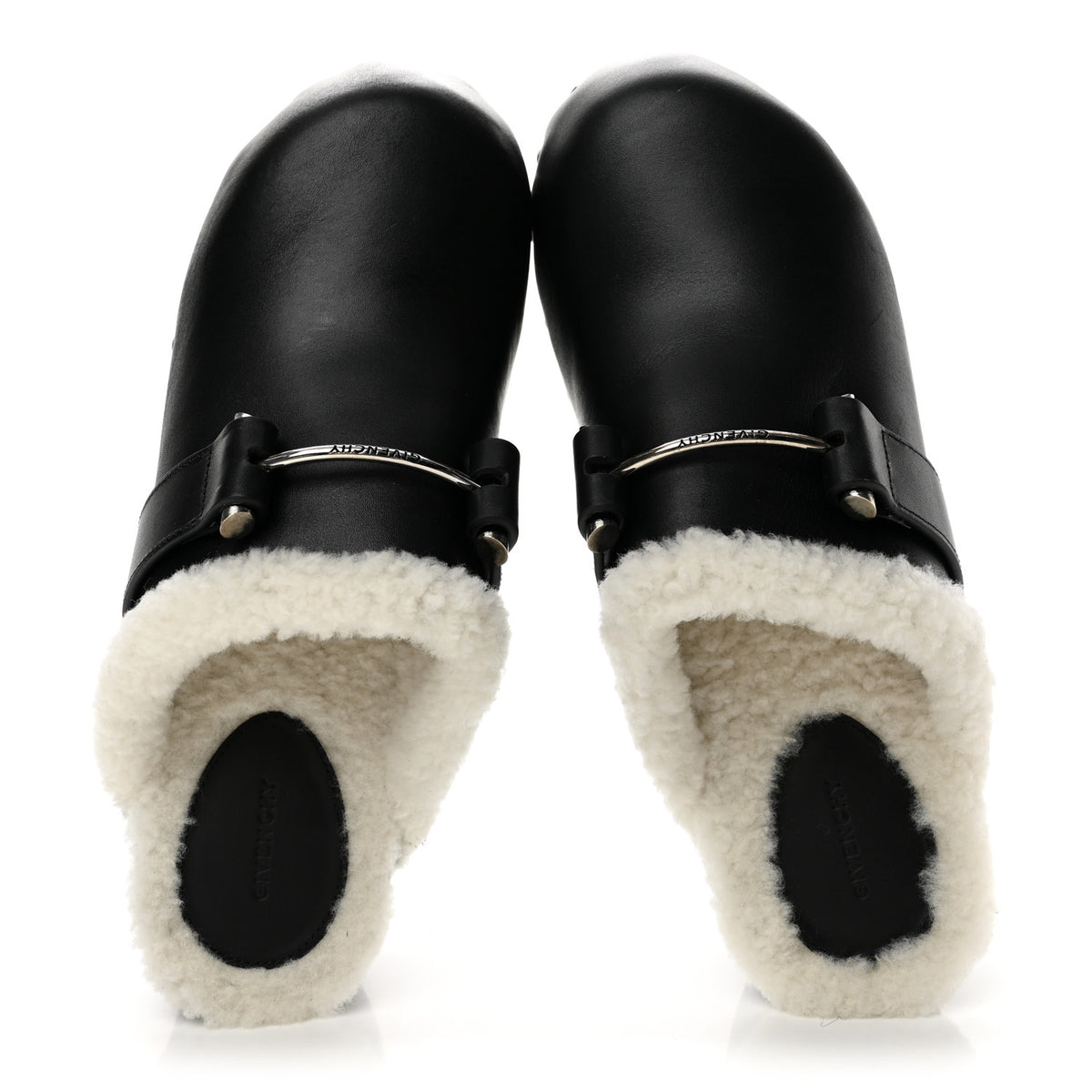 Calfskin Shearling Clogs 38 Black White