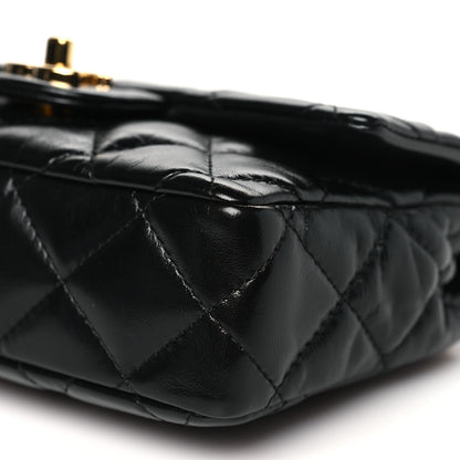 Chanel Shiny Lambskin Quilted Golden Links Top Handle Flap Black 10 of 10