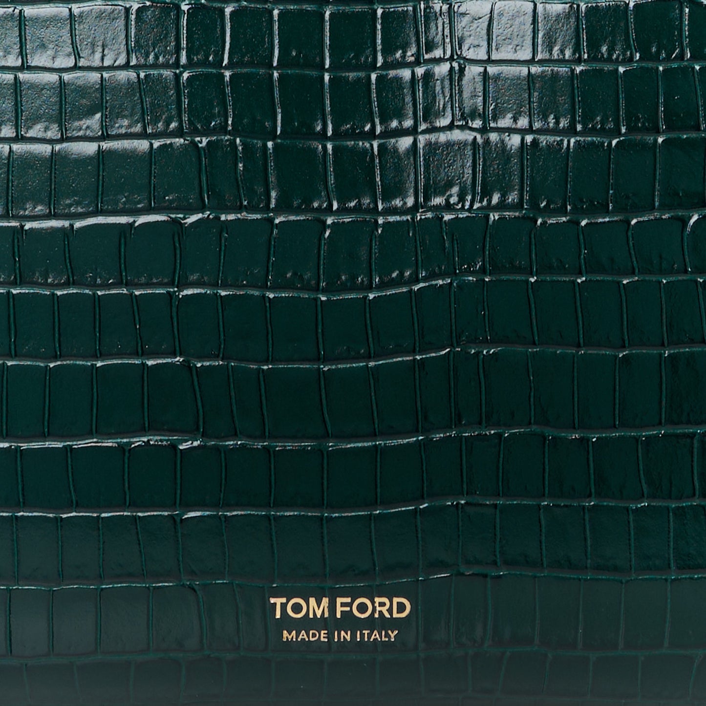 Calfskin Crocodile Embossed Zip Clutch Bottle Green