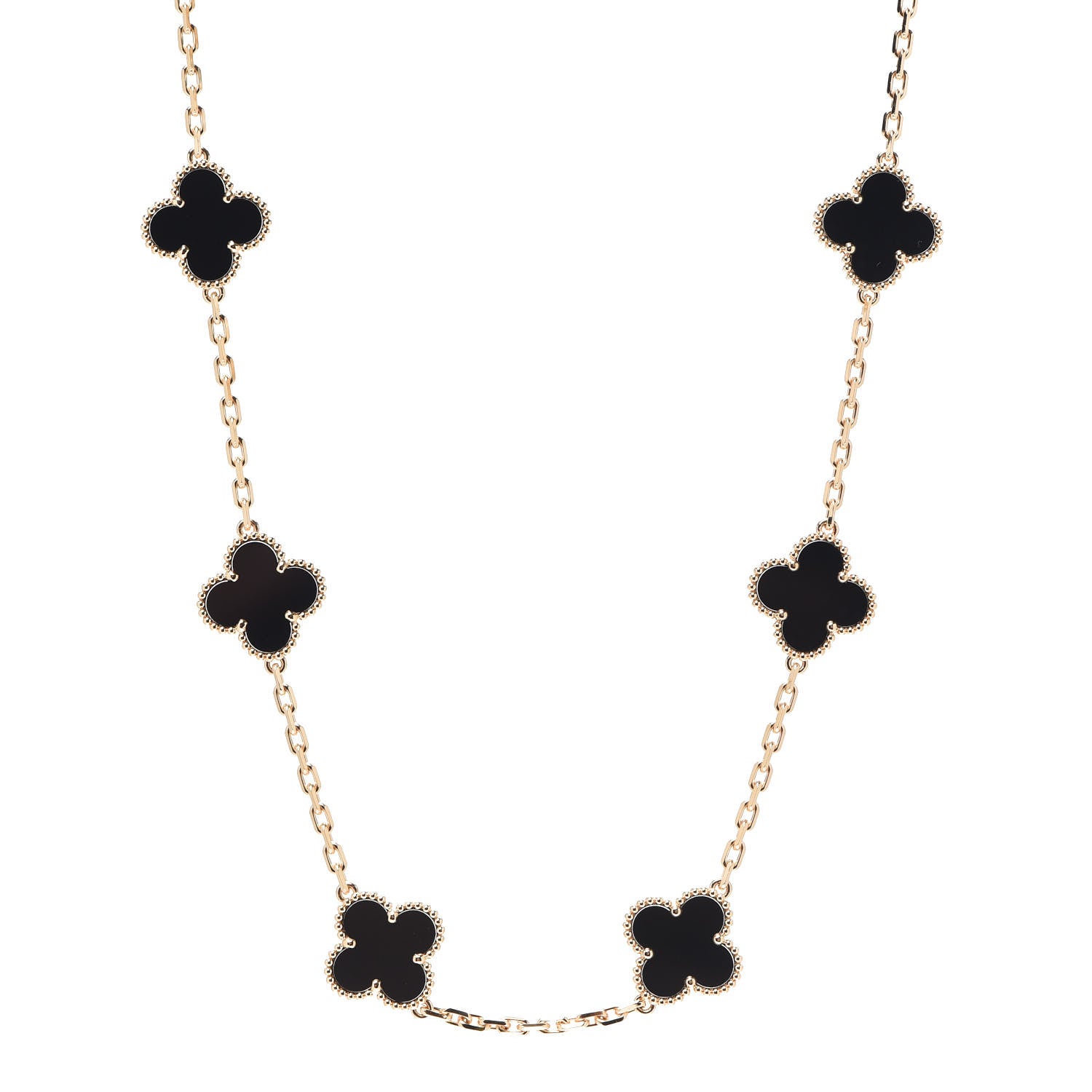 Van Cleef & Arpels 18K Yellow Gold Black Onyx 10 Motifs Vintage Alhambra Necklace 1 of 8
