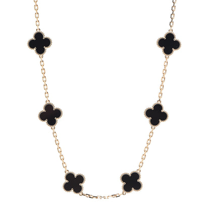 Van Cleef & Arpels 18K Yellow Gold Black Onyx 10 Motifs Vintage Alhambra Necklace 1 of 8