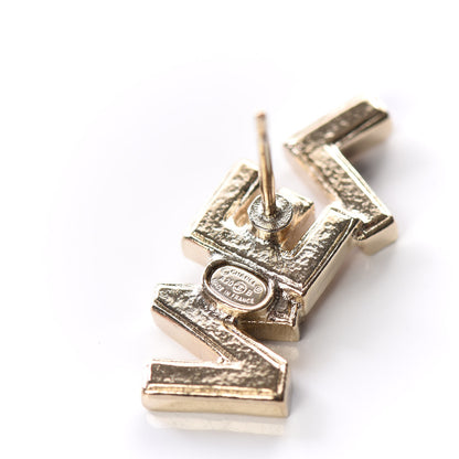 Chanel Crystal Pearl Signature Stud Earrings Gold 4 of 5