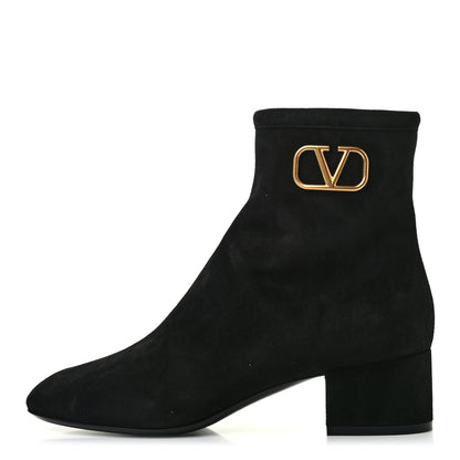 Valentino Garavani Suede VLogo Side Zip 45mm Ankle Boots 38 Black 1 of 8