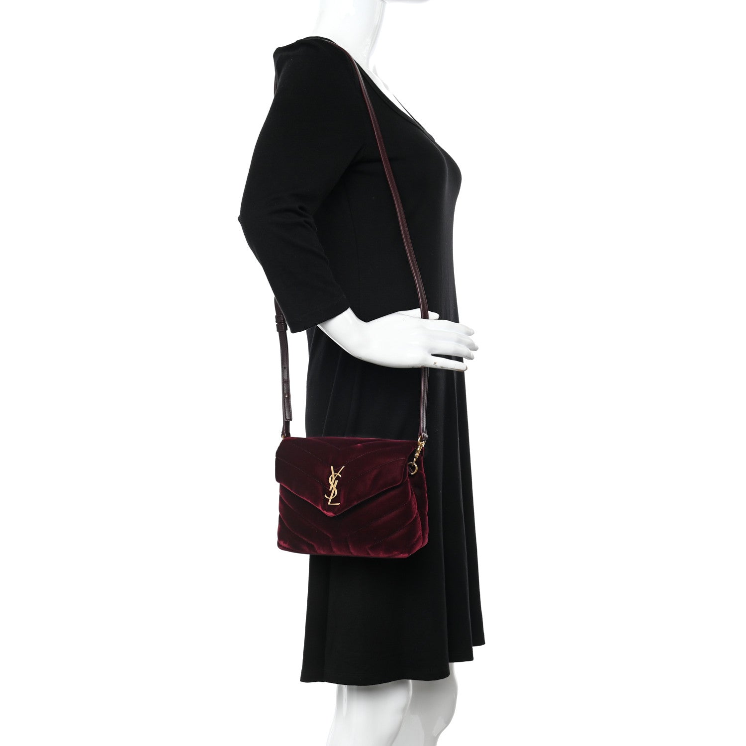 Saint Laurent Velvet Y Quilted Monogram Toy Loulou Crossbody Bag French Burgundy 2 of 9