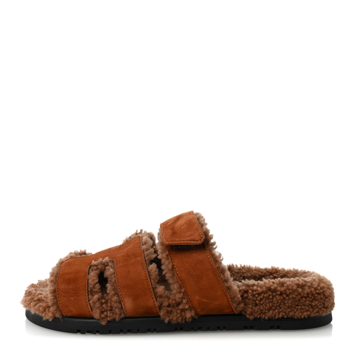 Suede Goatskin Shearling Womens Chypre Sandals 38.5 Gold
