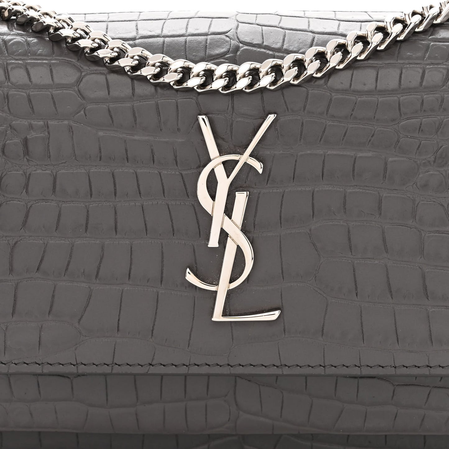 Calfskin Crocodile Embossed Monogram Sunset Chain Wallet Graphite