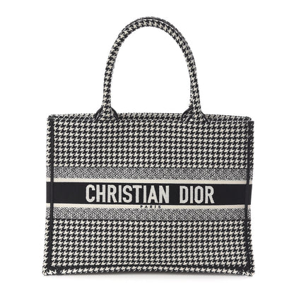 Christian Dior Canvas Houndstooth Embroidered Medium Book Tote Black White 1 of 10