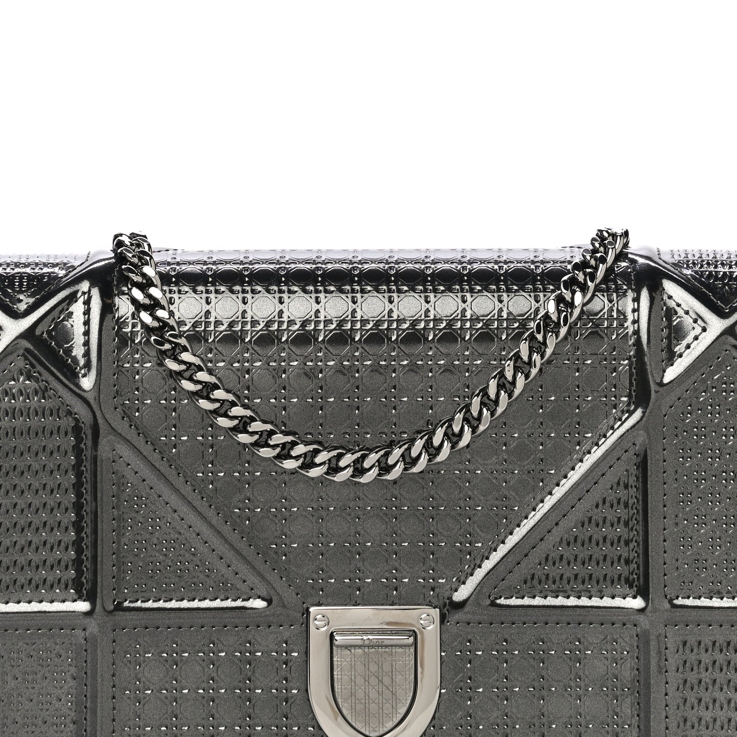 Metallic Patent Micro-Cannage Diorama Wallet on Chain Pouch Onyx Black