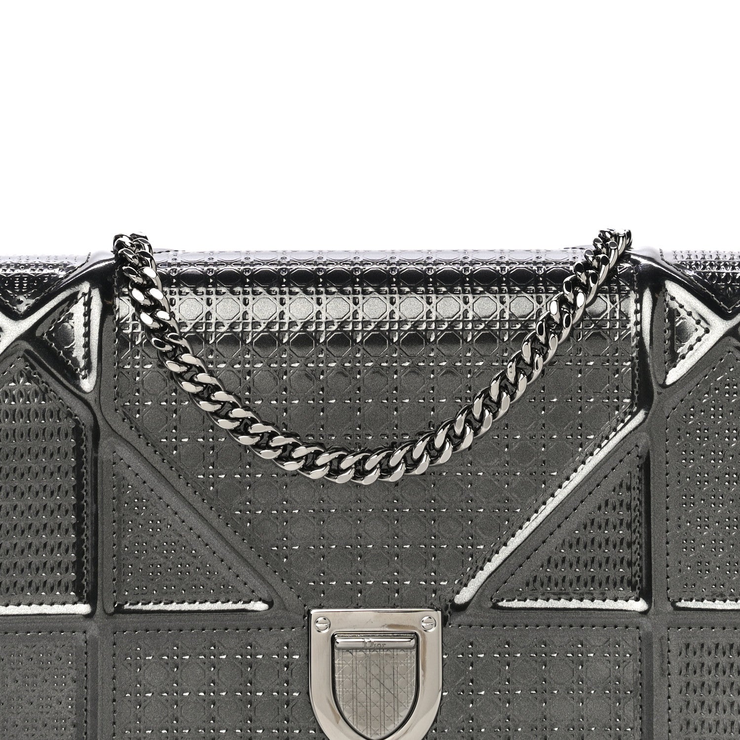 Christian Dior Metallic Patent Micro-Cannage Diorama Wallet on Chain Pouch Onyx Black 8 of 13
