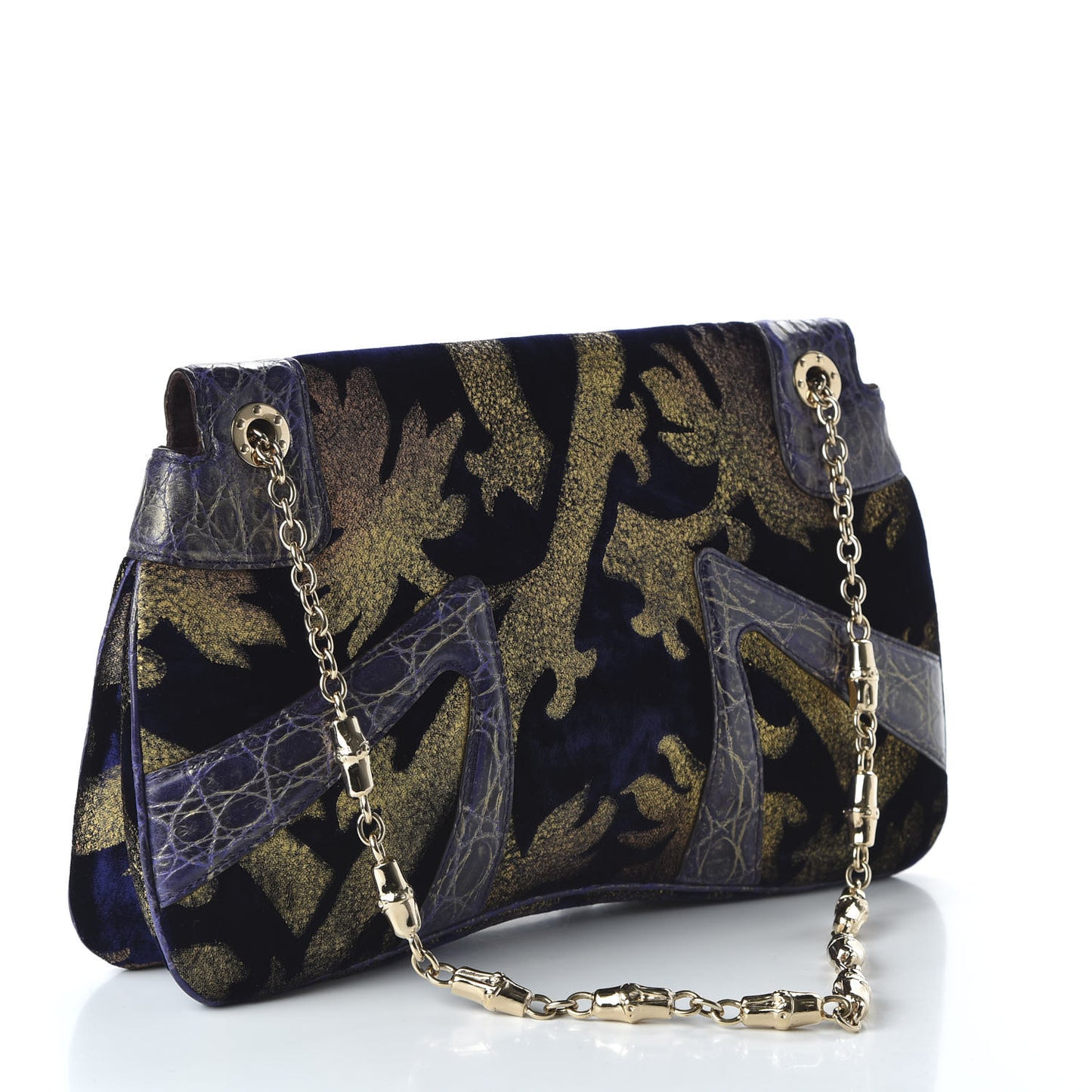 Velvet Calfskin Crocodile Embossed Limited Edition Tom Ford Jeweled Dragon Bag Purple Gold