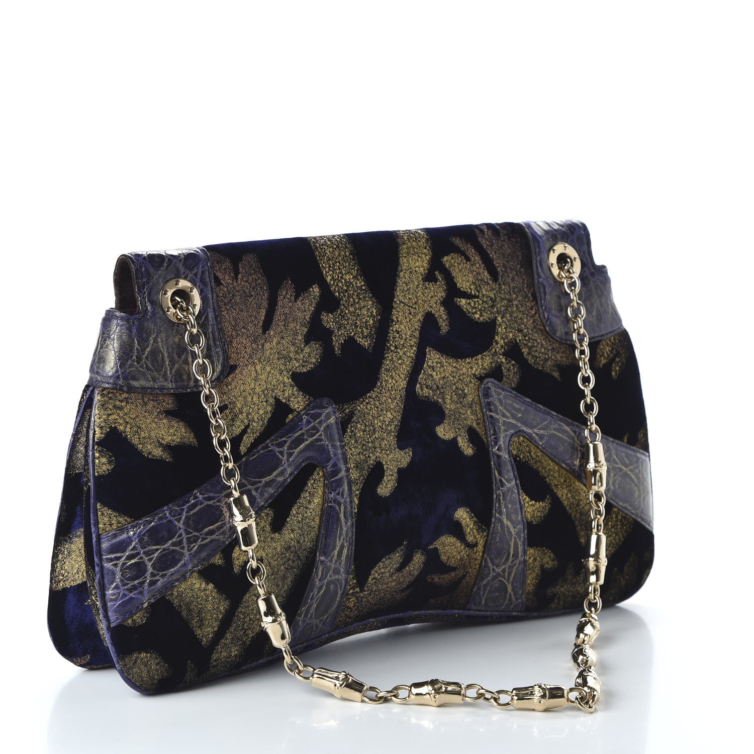 Gucci Velvet Calfskin Crocodile Embossed Limited Edition Tom Ford Jeweled Dragon Bag Purple Gold 3 of 10