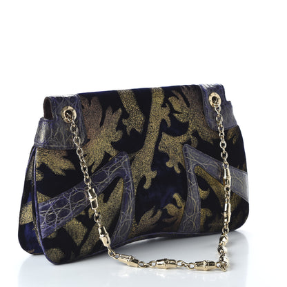 Gucci Velvet Calfskin Crocodile Embossed Limited Edition Tom Ford Jeweled Dragon Bag Purple Gold 3 of 10