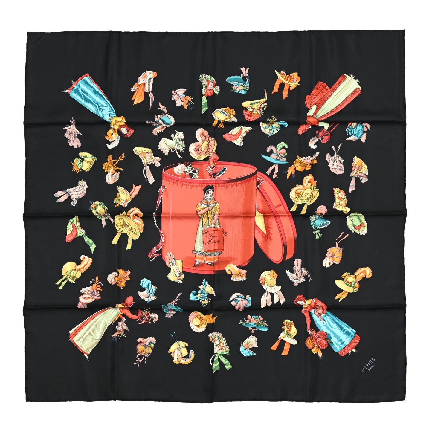 Silk Paris Modiste Scarf 90 Black Multicolor
