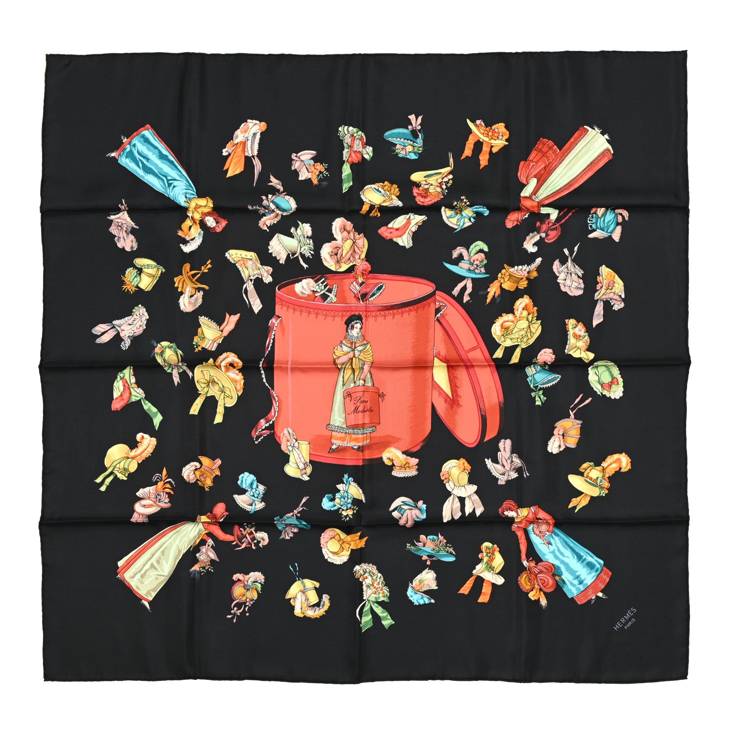 Hermes Silk Paris Modiste Scarf 90 Black Multicolor 1 of 5
