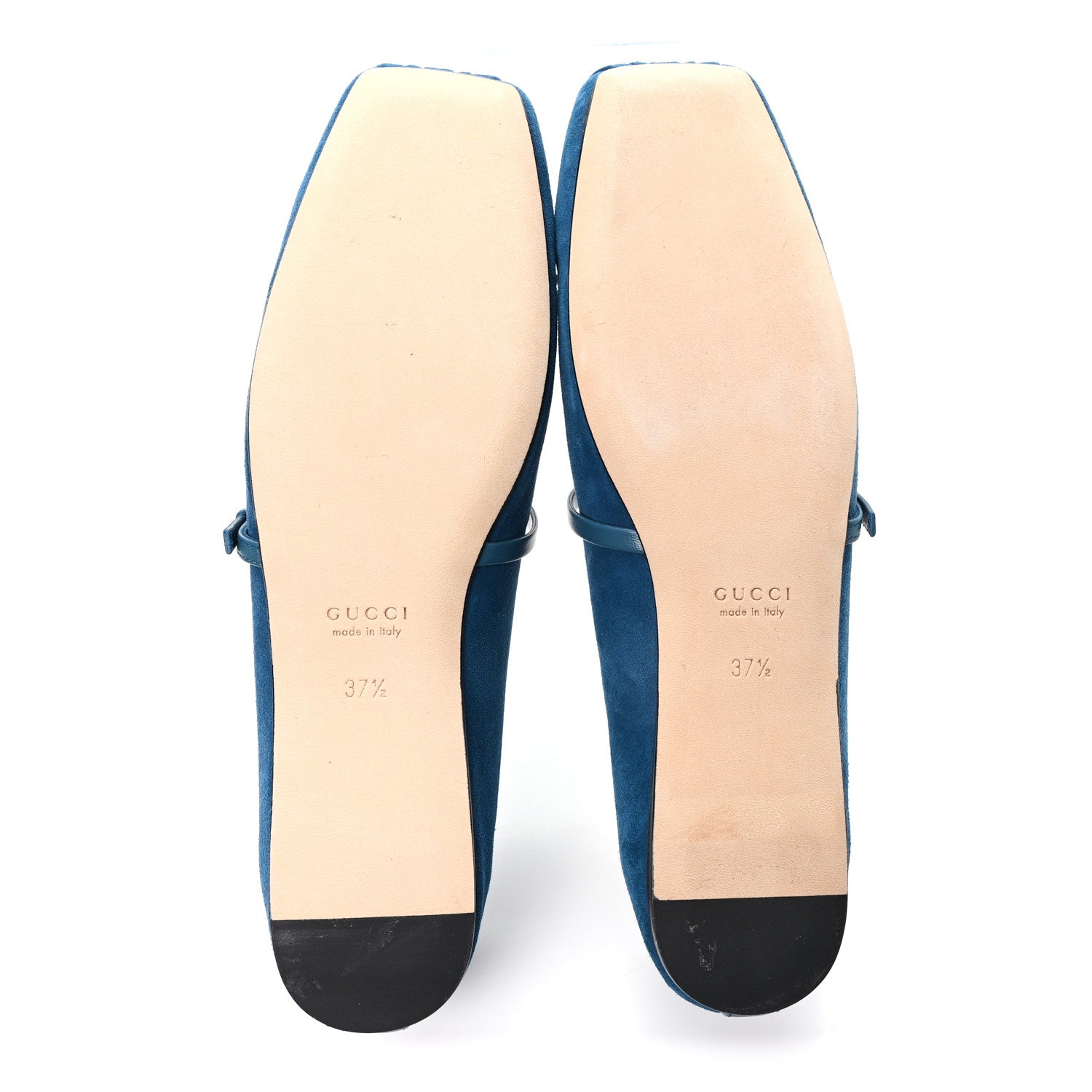 Gucci Kid Scamosciato Horsebit Ballet Flats 37.5 Deep Acqua 6 of 10