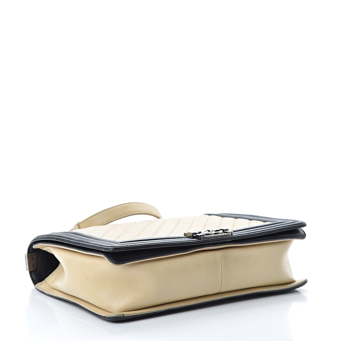 Lambskin Quilted Large Boy Flap Beige Black