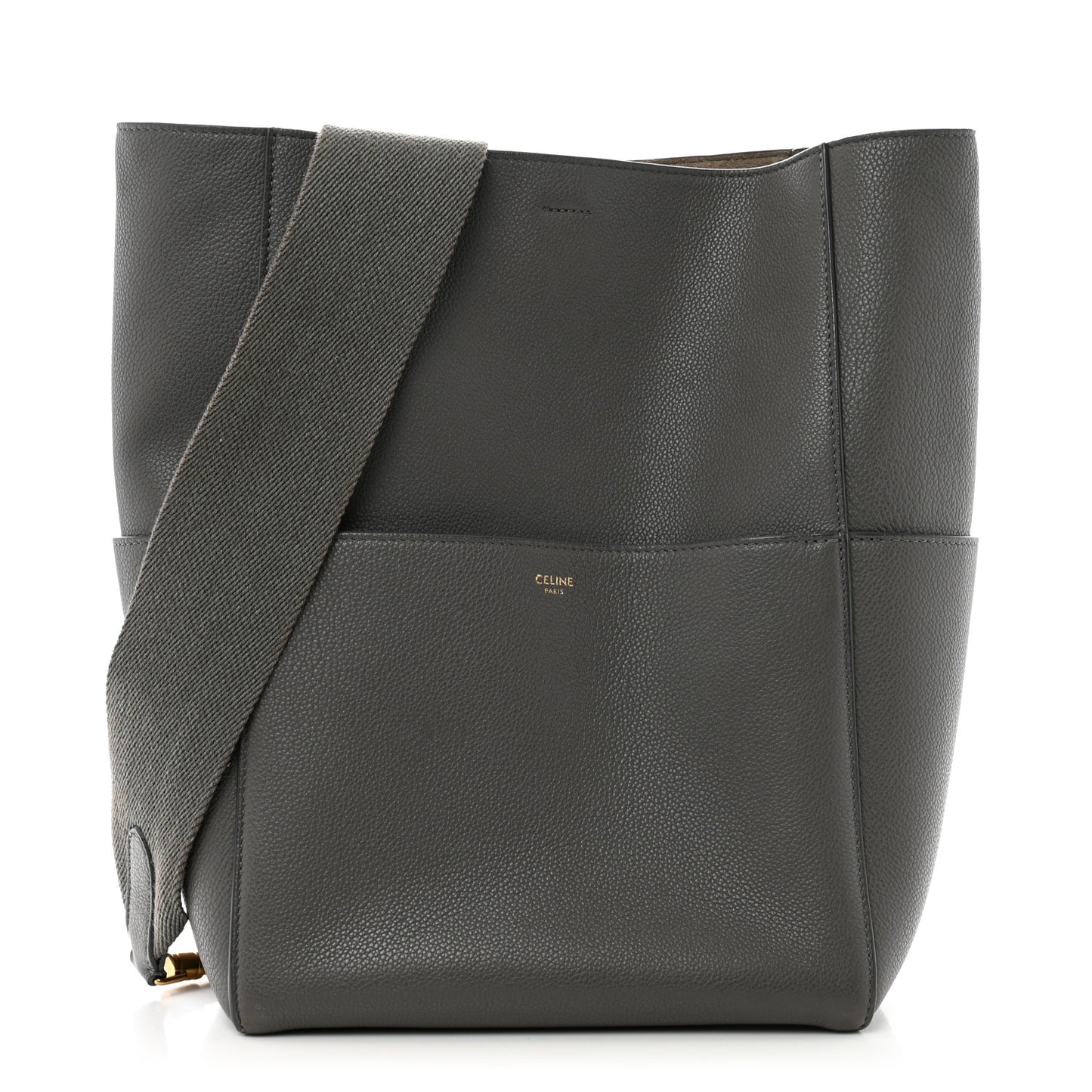 Soft Grained Calfskin Sangle Bucket Bag Kohl