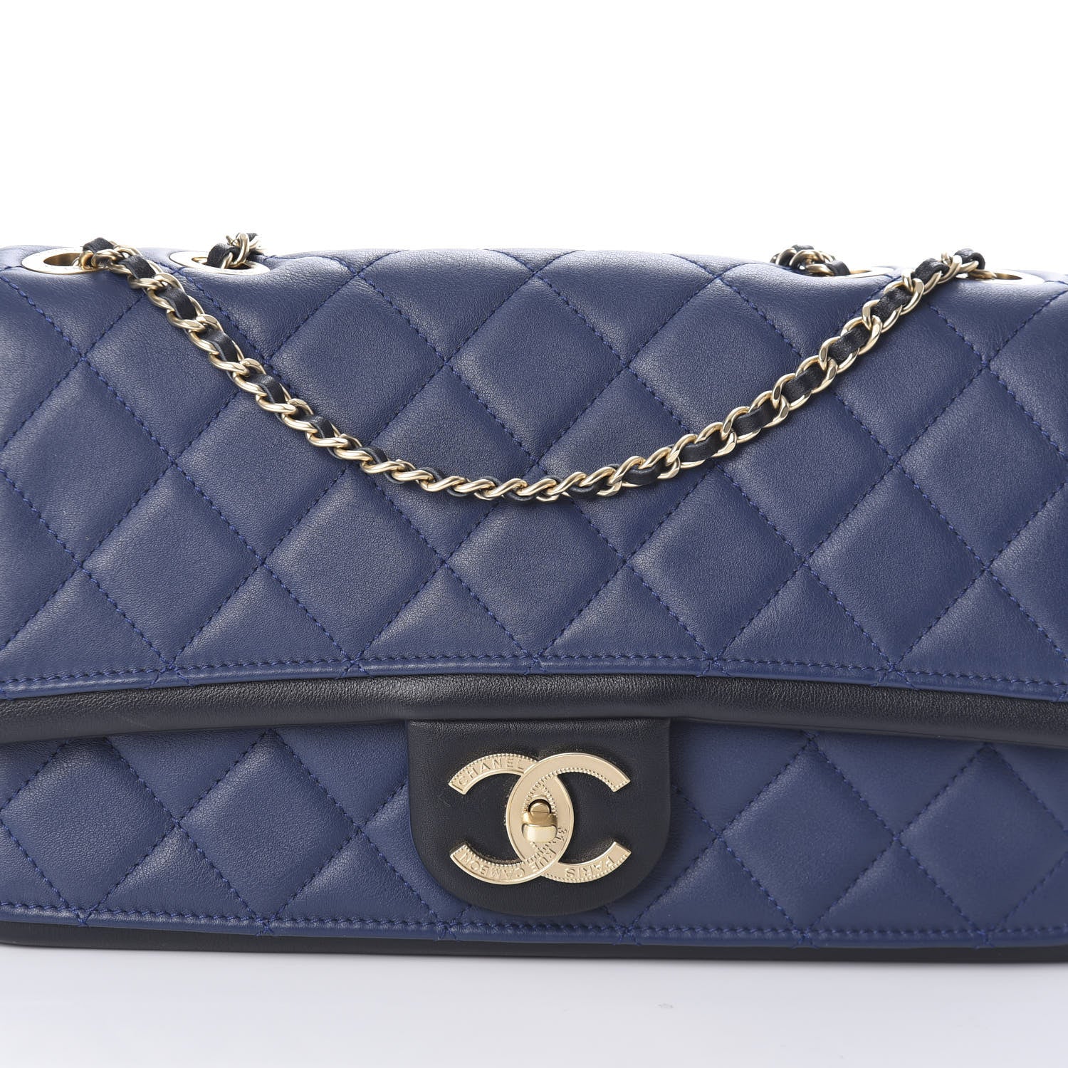 Chanel Lambskin Quilted Medium Graphic Flap Navy Black 8 of 10