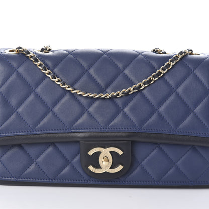 Chanel Lambskin Quilted Medium Graphic Flap Navy Black 8 of 10