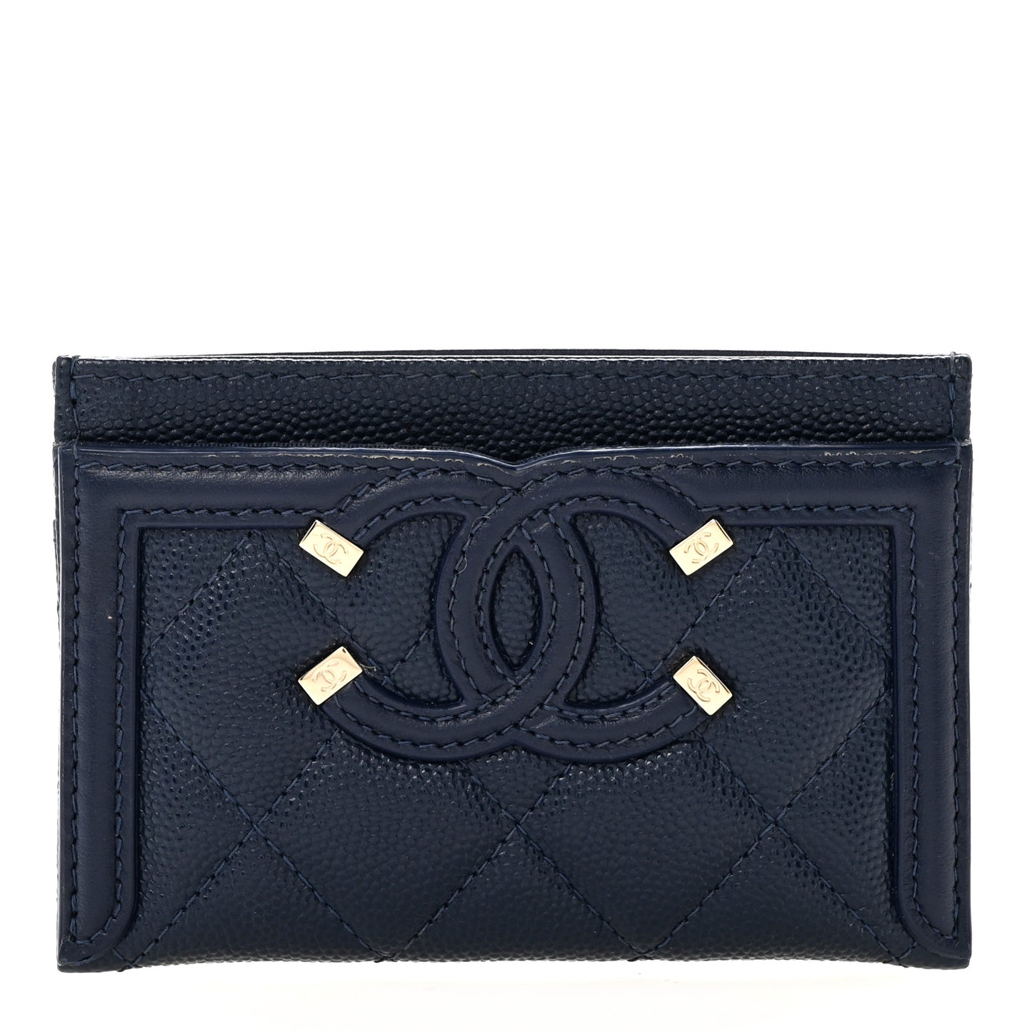 Caviar Quilted Filigree Card Holder Navy Blue