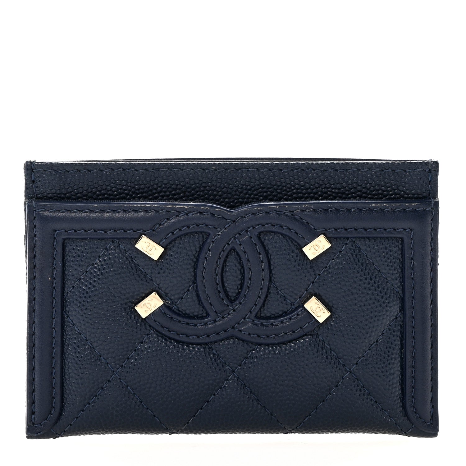 Chanel Caviar Quilted Filigree Card Holder Navy Blue 1 of 13