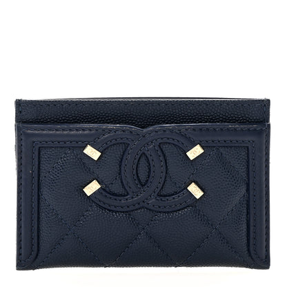 Chanel Caviar Quilted Filigree Card Holder Navy Blue 1 of 13