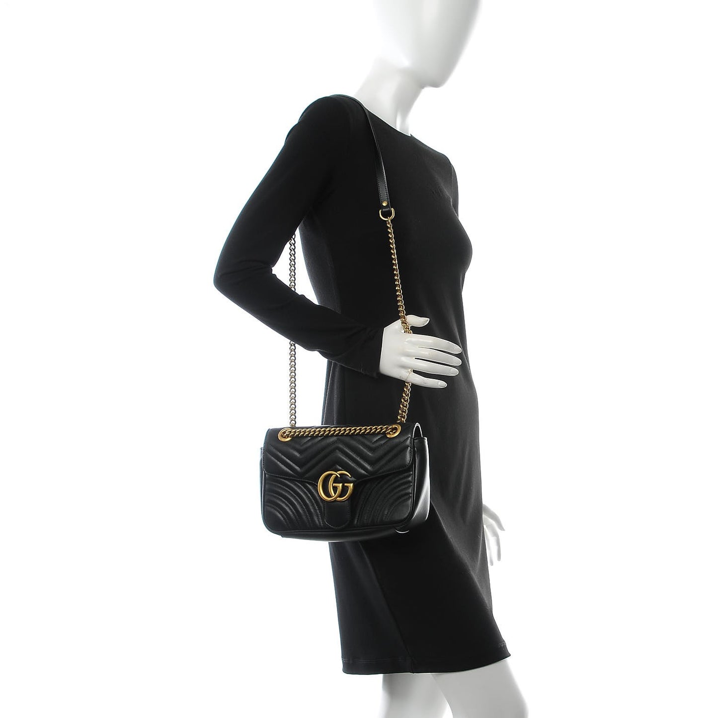 Calfskin Matelasse Small GG Marmont Shoulder Bag Black