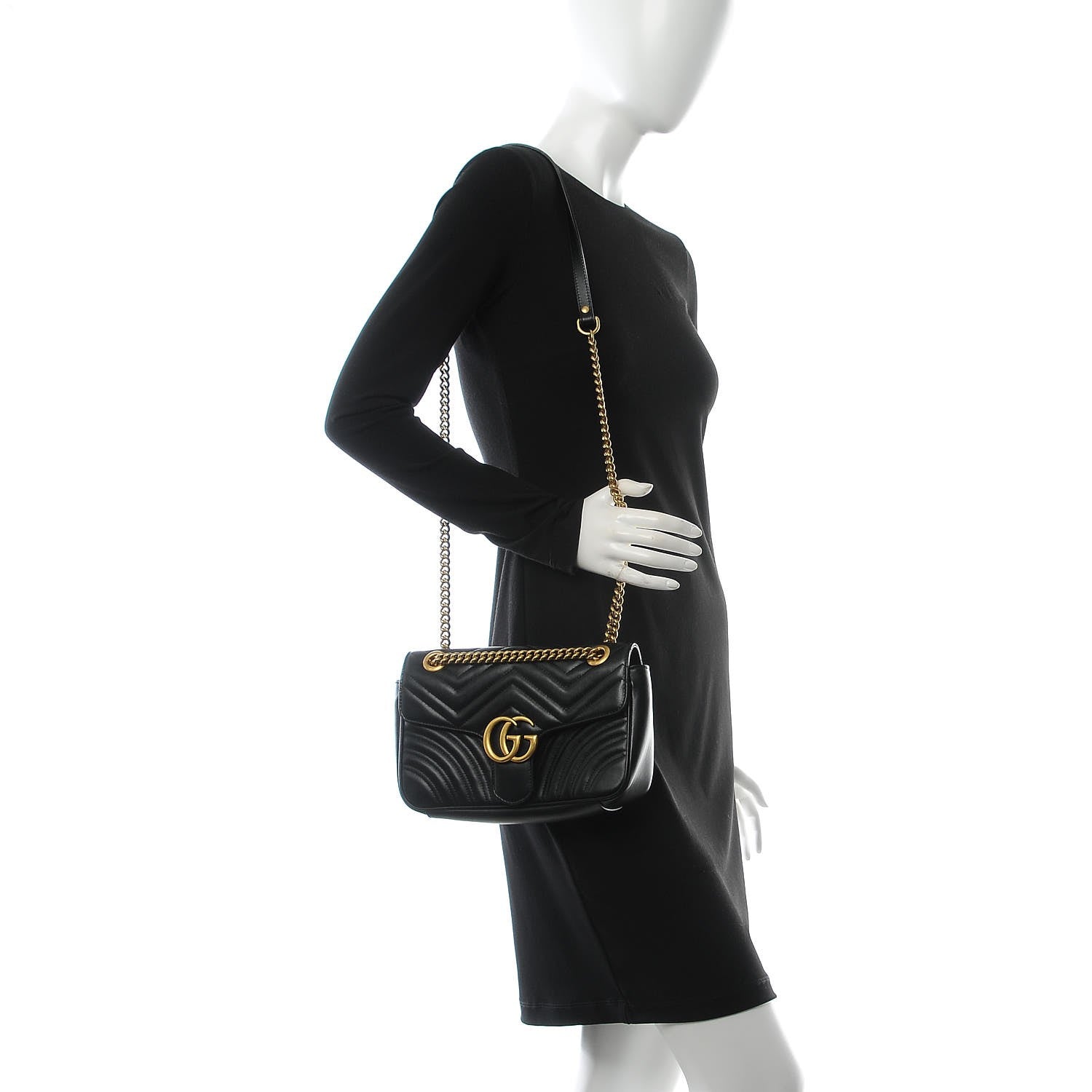 Gucci Calfskin Matelasse Small GG Marmont Shoulder Bag Black 2 of 9