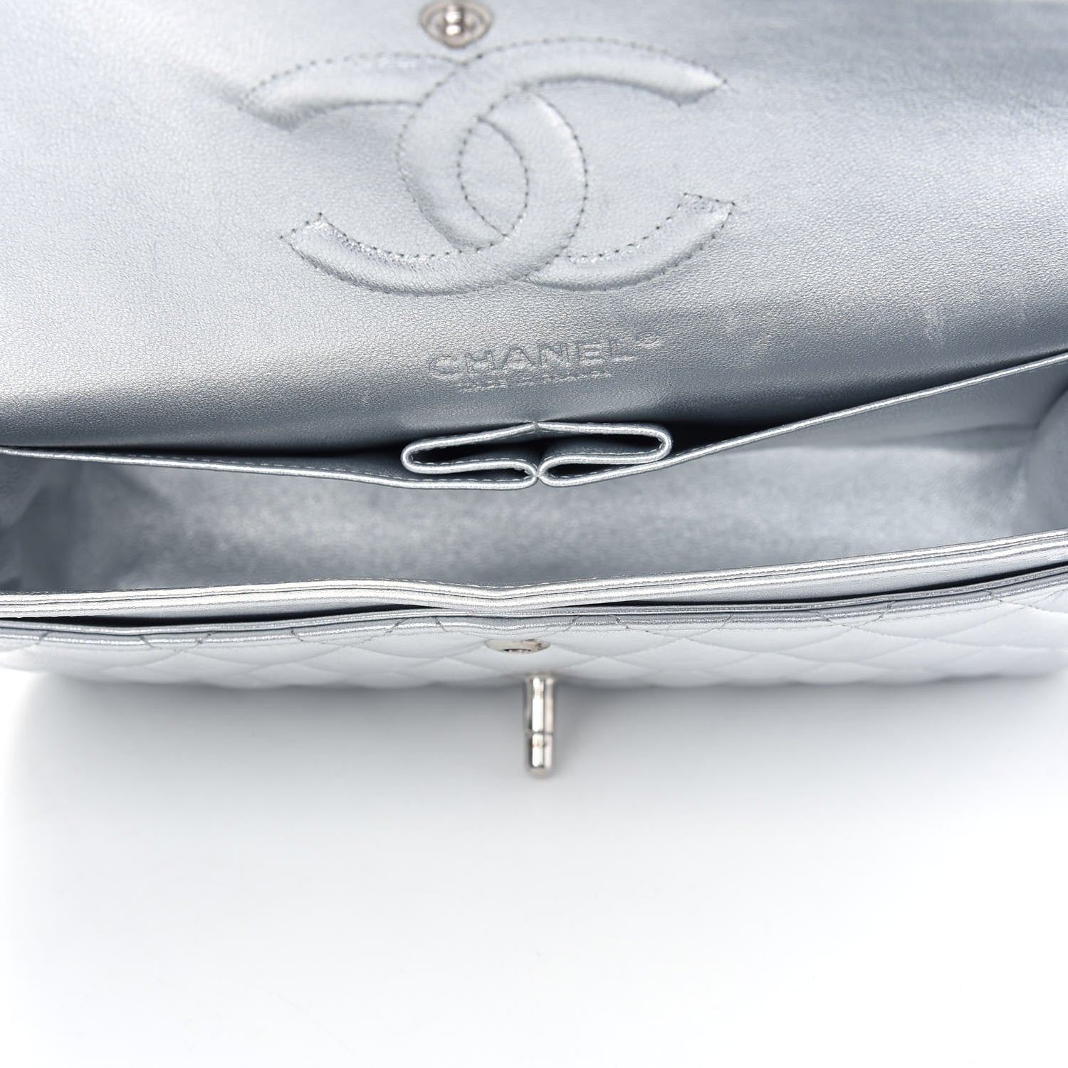 Chanel Metallic Lambskin Quilted Medium Double Flap Silver 5 of 15