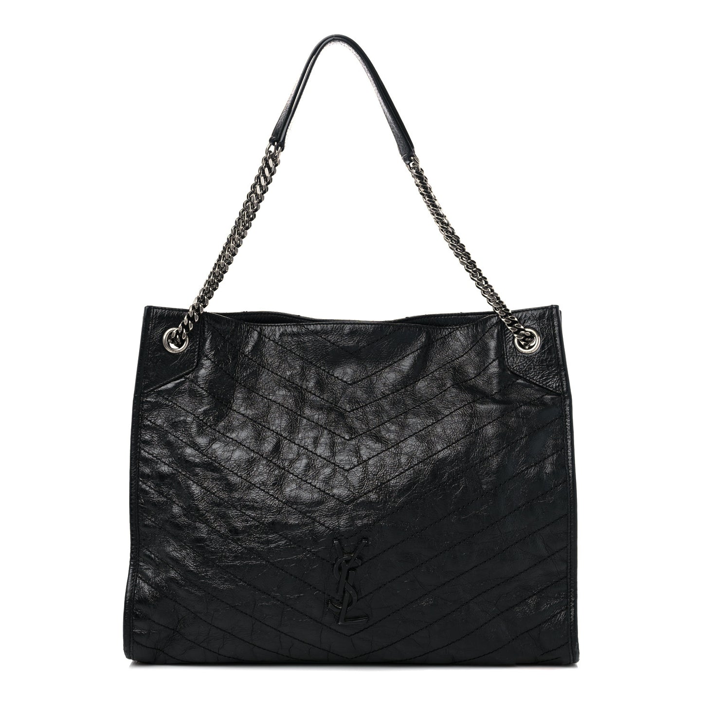 Crinkled Calfskin Matelasse Monogram Niki Shoulder Bag Black