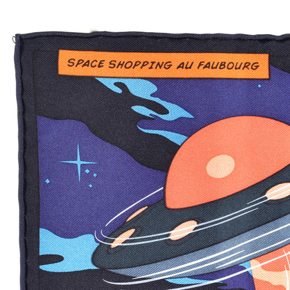 Hermes Silk Space Shopping Au Faubourg Pocket Square Marine Orange Violet 4 of 5