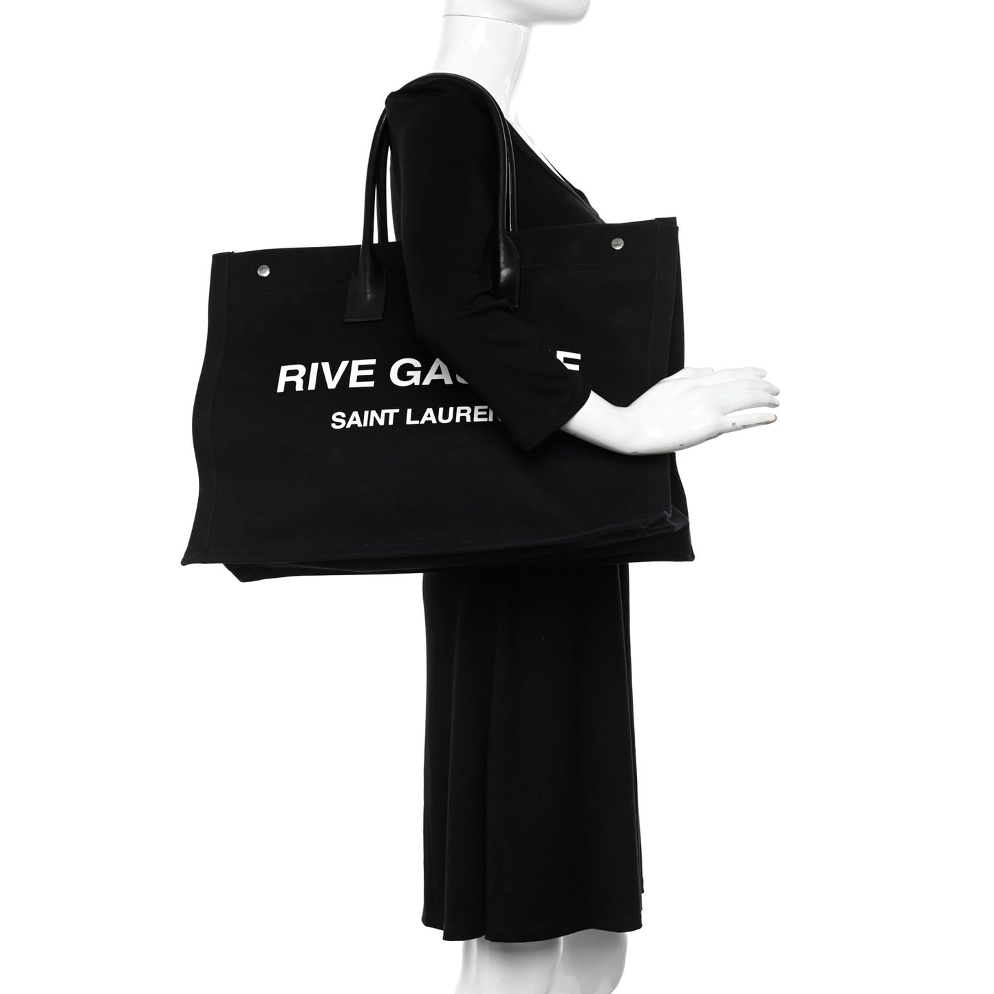 Linen Calfskin Rive Gauche Tote Black