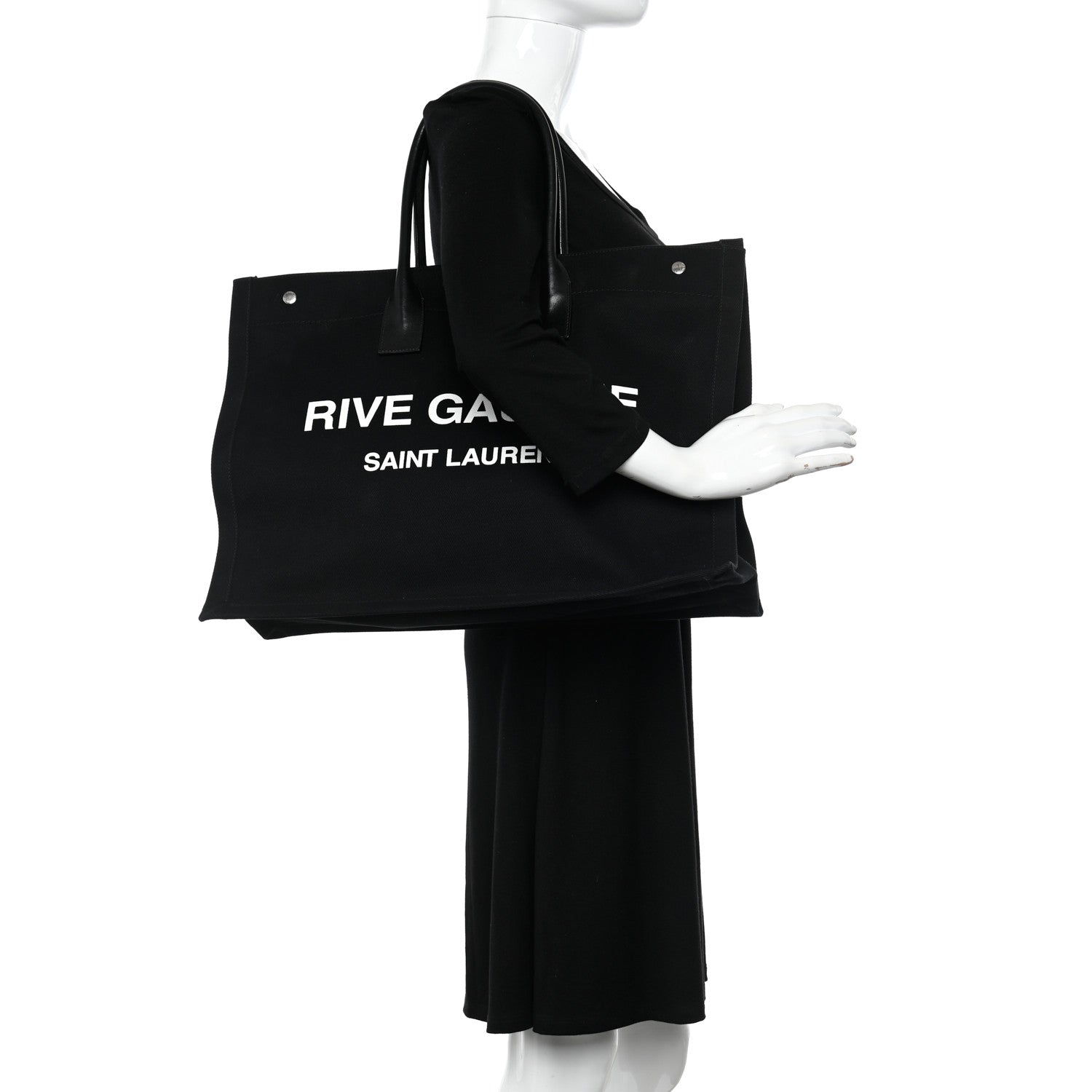 Saint Laurent Linen Calfskin Rive Gauche Tote Black 2 of 10