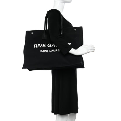 Saint Laurent Linen Calfskin Rive Gauche Tote Black 2 of 10