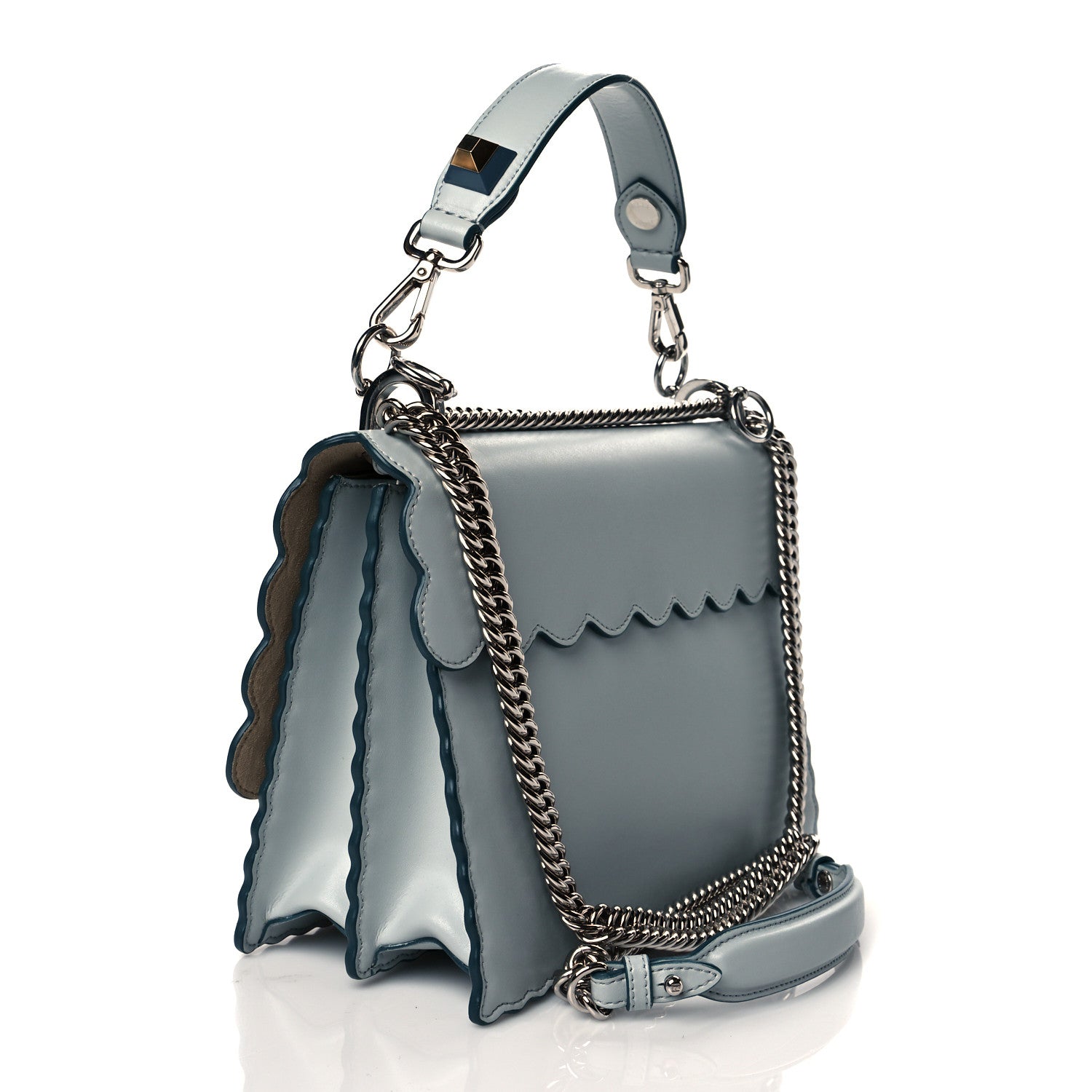 Fendi Vitello Liberty Scalloped Studded Kan I Shoulder Bag Grigio Perla 3 of 10