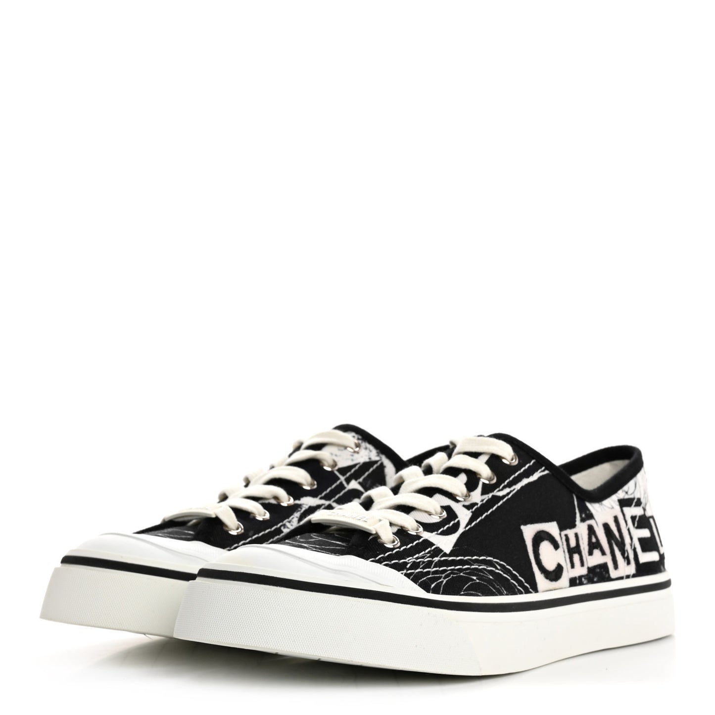 Printed Fabric Low Top Logo Sneakers 38.5 White Black
